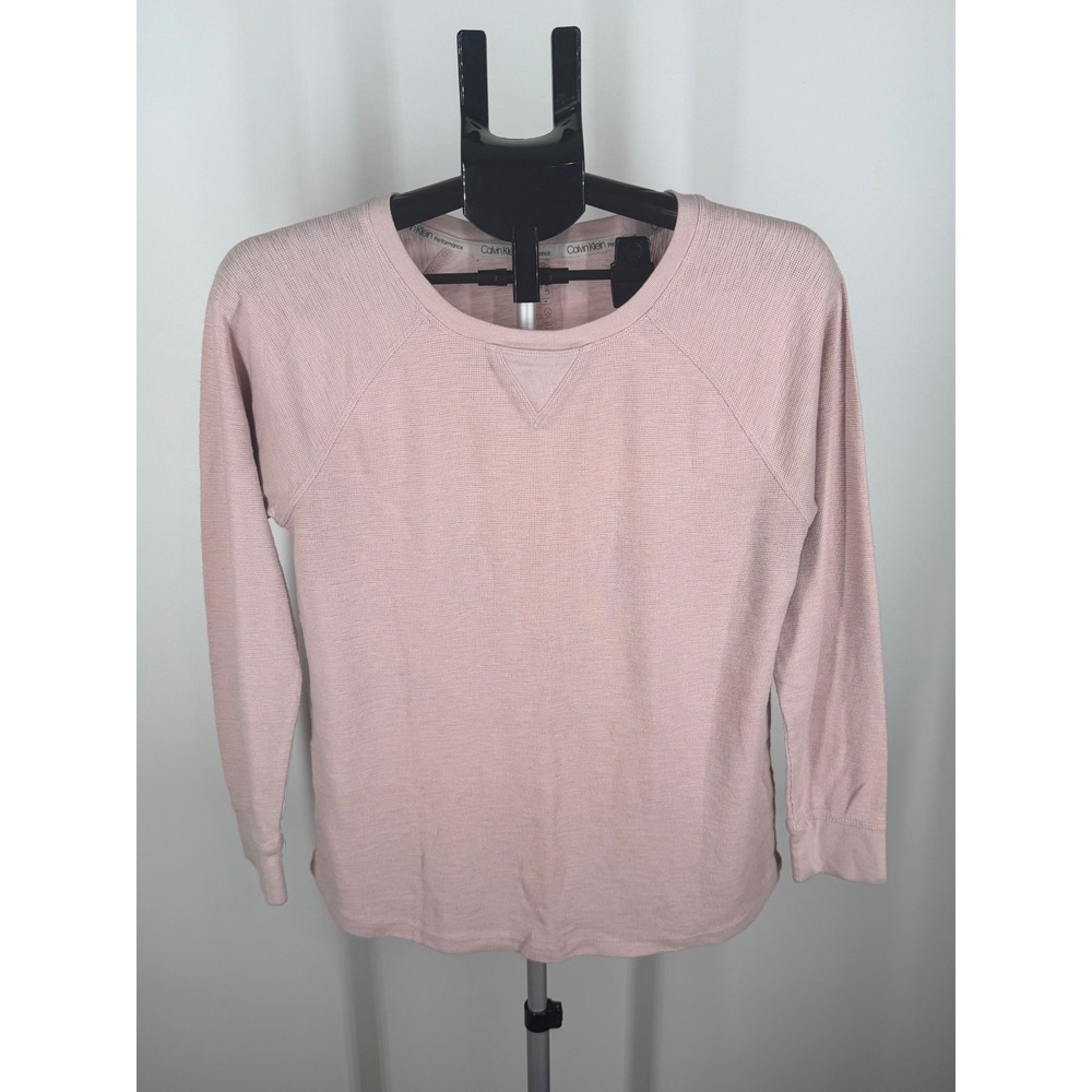 Calvin Klein Performance Womens Medium Pink Waffle Knit Raglan Long Sleeve Top